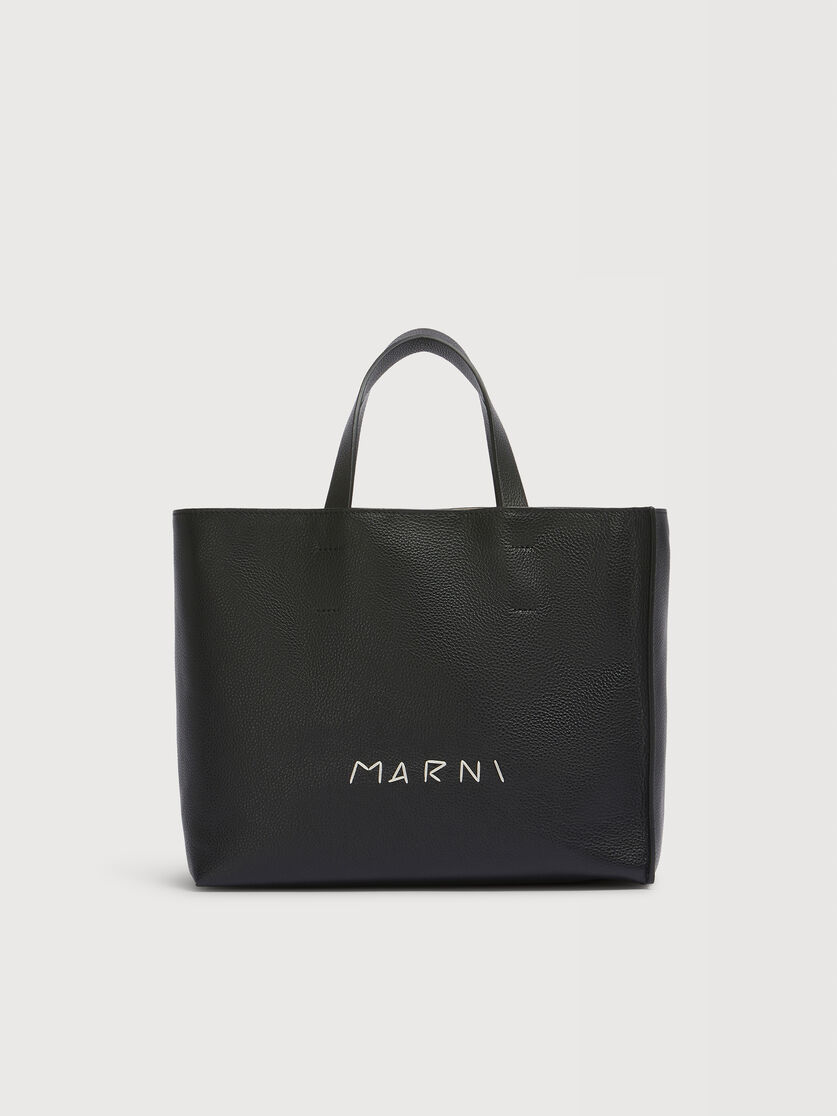 Black leather Museo Soft tote Bag with Marni Symbol embroidery, Image 1