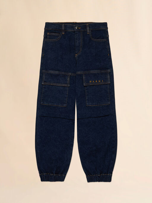 Denim cargo pants with embroidered Marni logo - Pants