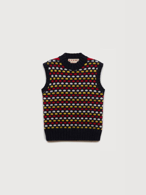 Red and blue jacquard Shetland wool vest - Pullovers