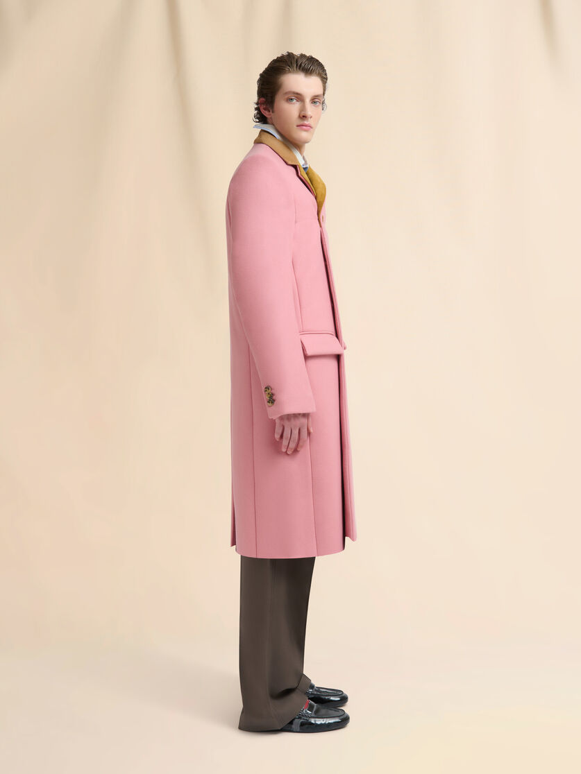 Pink wool felt coat with suede details - Coats - Image 6
