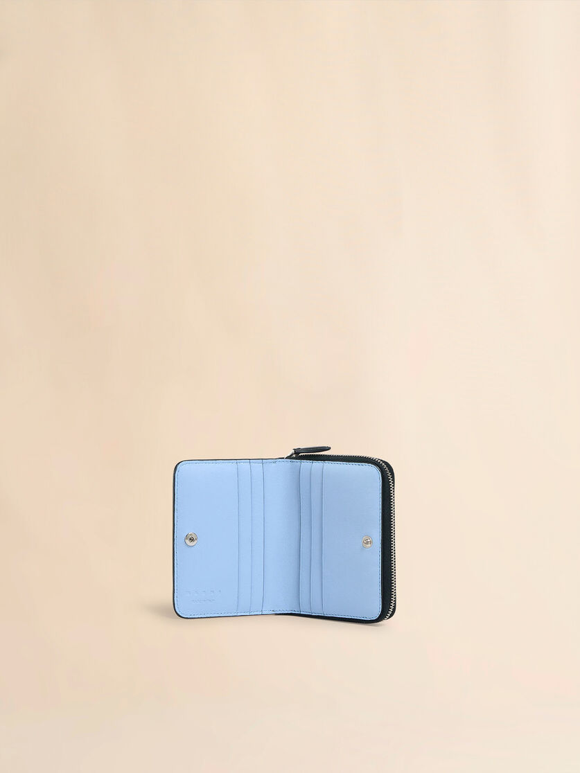 Black leather zip-around compact wallet with raised Marni logo - Wallets - Image 2