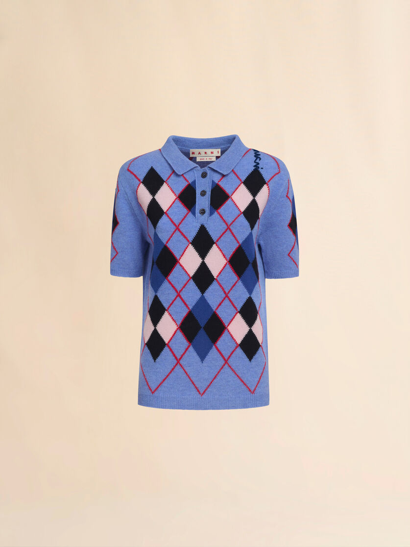 Light blue Argyle wool polo shirt - Shirts - Image 1