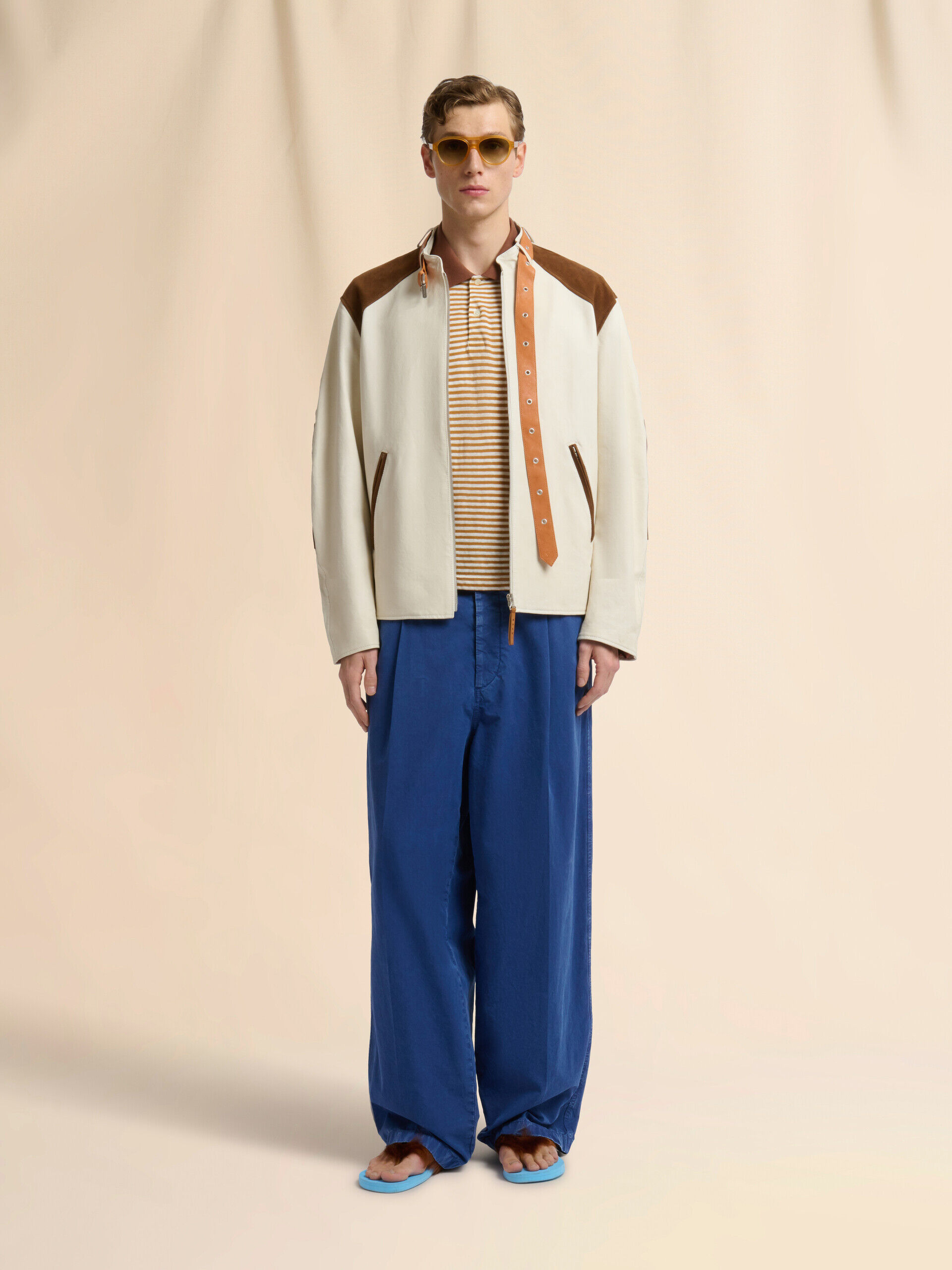 Cream nappa leather jacket with buckle collar | Marni