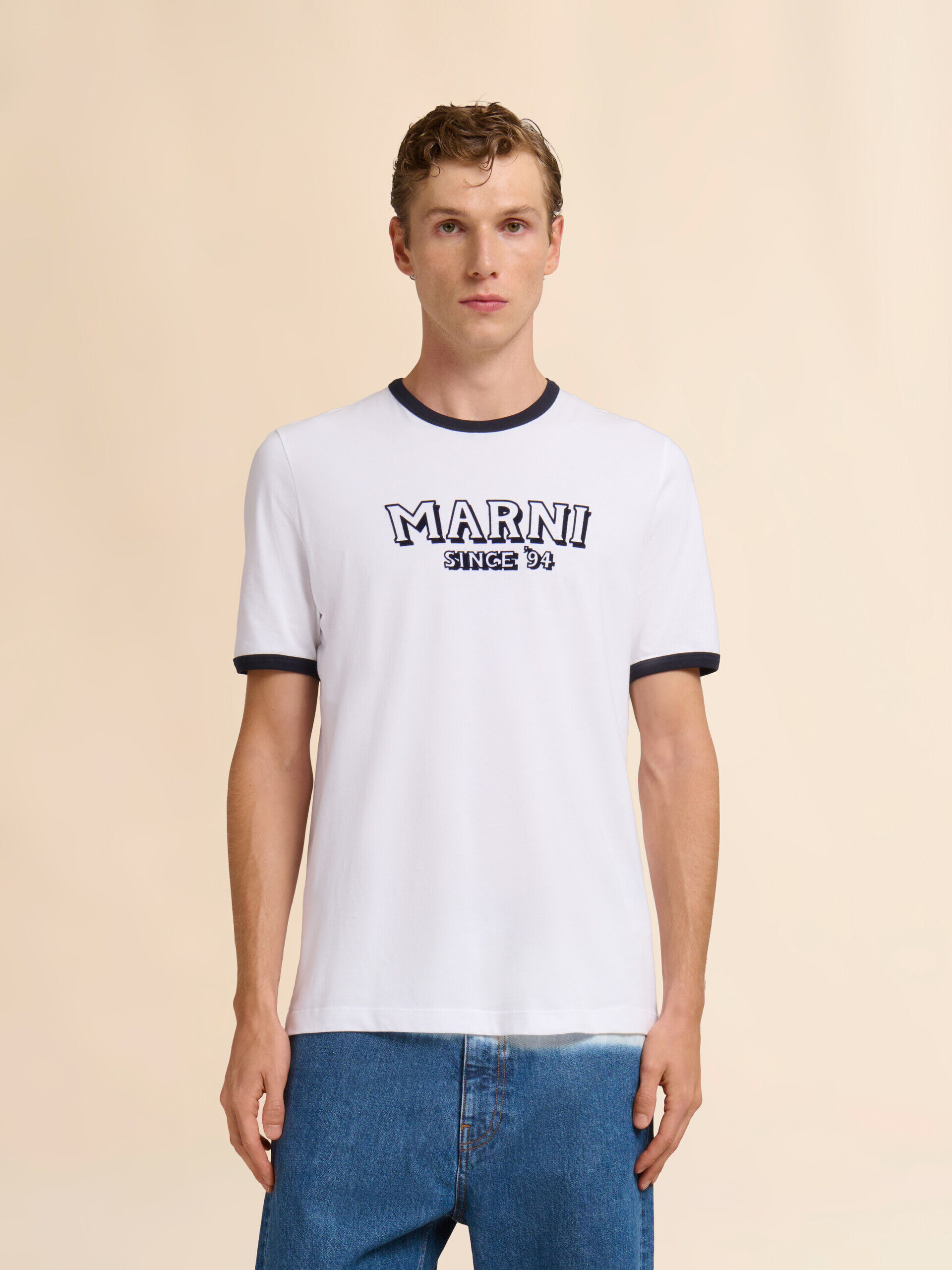 White cotton T-shirt with contrast trims | Marni