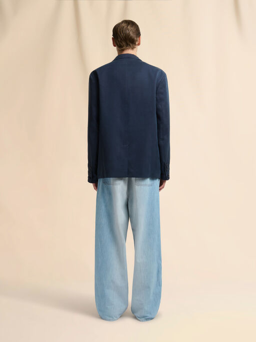 Deep blue satin single-breasted jacket - Jackets