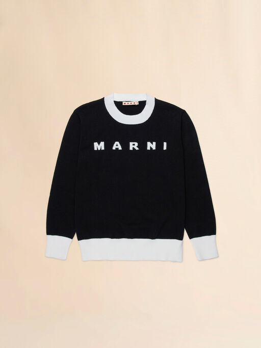 Black cotton sweater with maxi Marni logo - Knitwear