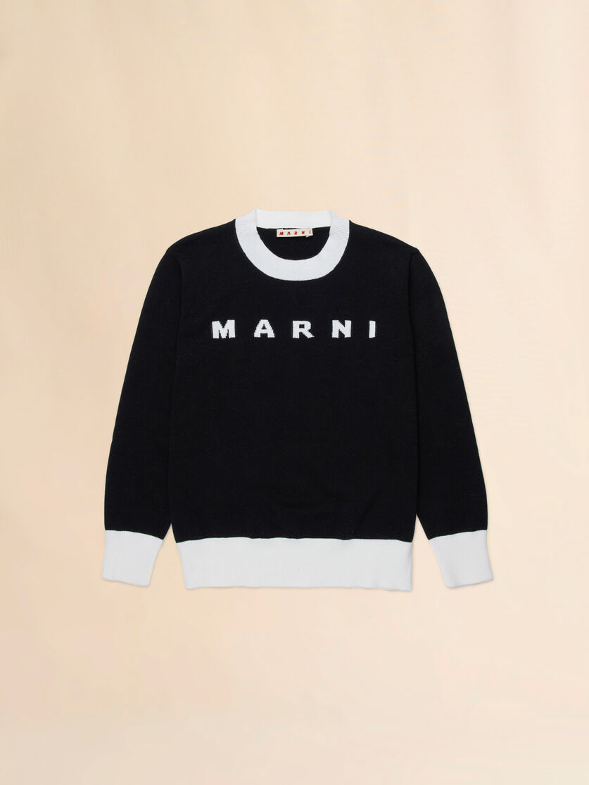 Black cotton sweater with maxi Marni logo, Image 1