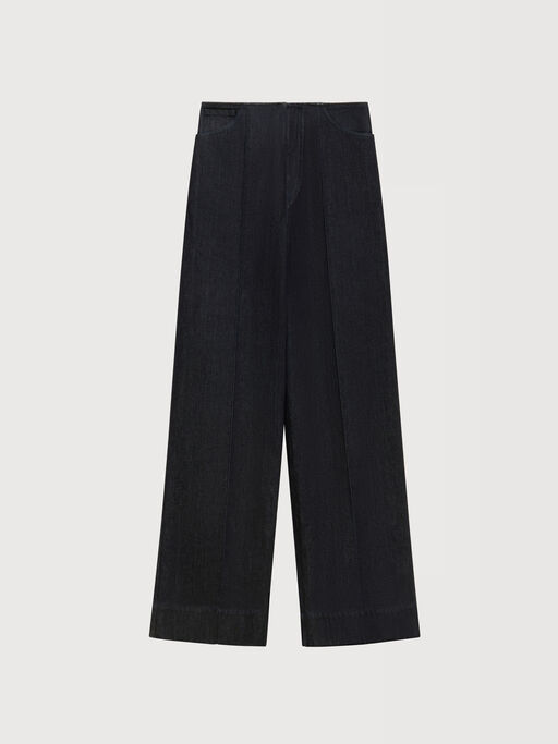 Deep blue denim trousers with external seams - Pants