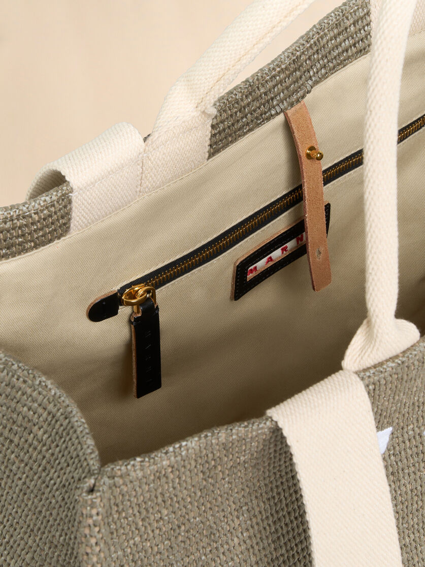 Large Tote in natural-coloured raffia-effect fabric - Shopping Bags - Image 3