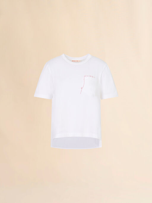 ホワイト コットン製T-シャツ ハンドステッチのマルニロゴ入り - Tシャツ