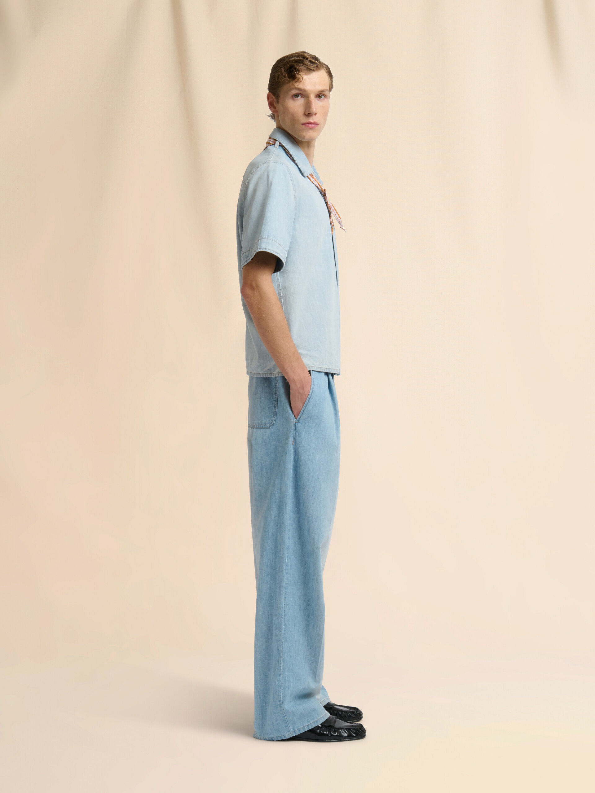 Light blue chambray shirt with neck tie | Marni