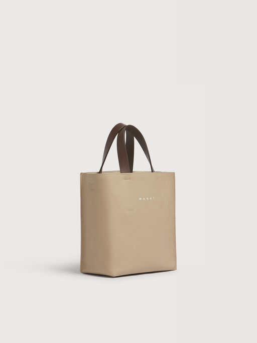 Taupe, burgundy and brown leather Museo Soft mini bag - Shopping Bags