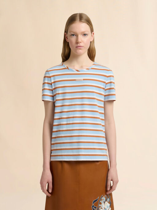 Blue and brown striped cotton T-shirt - T-shirts