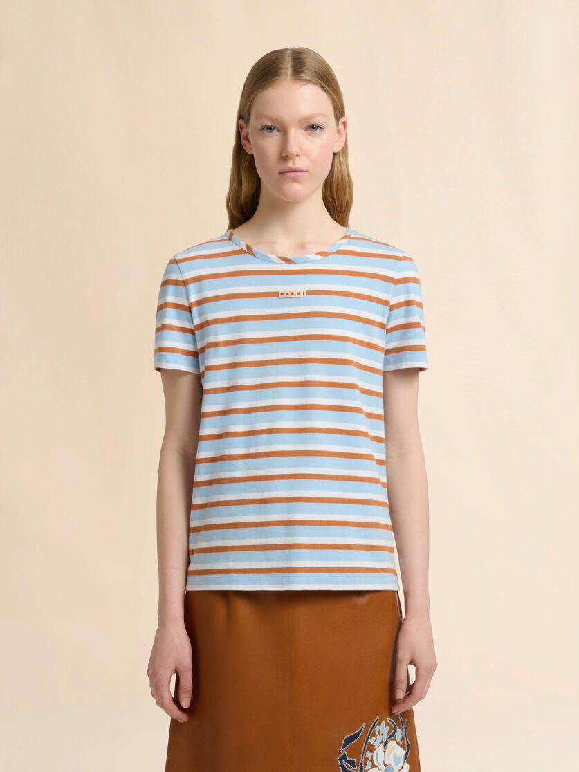 Blue and brown striped cotton T-shirt, Image 2