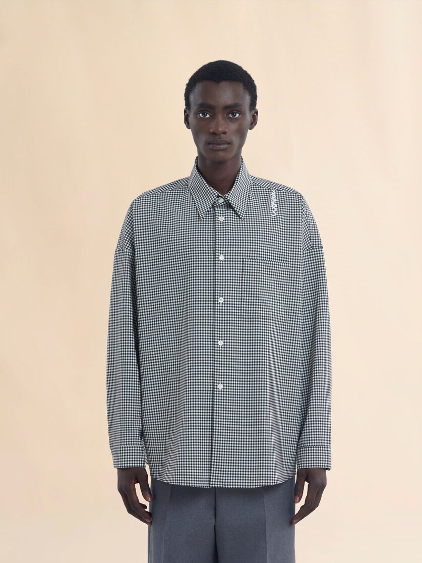 ブラック ホワイト ウール製チェックシャツ | Marni