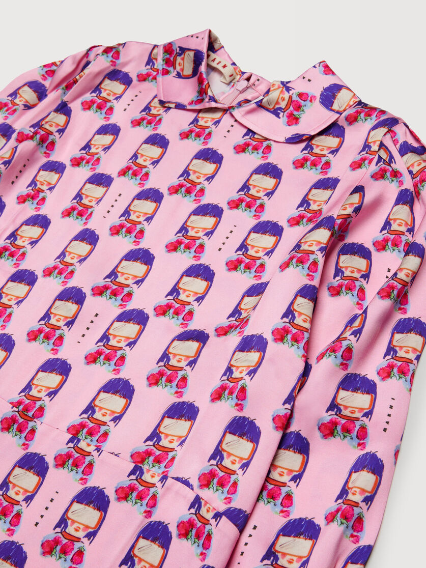 Pink viscose dress with all-over goggle girl print, Image 3
