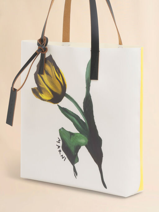 White and yellow fabric Tribeca tote with tulip print - Shopping Bags