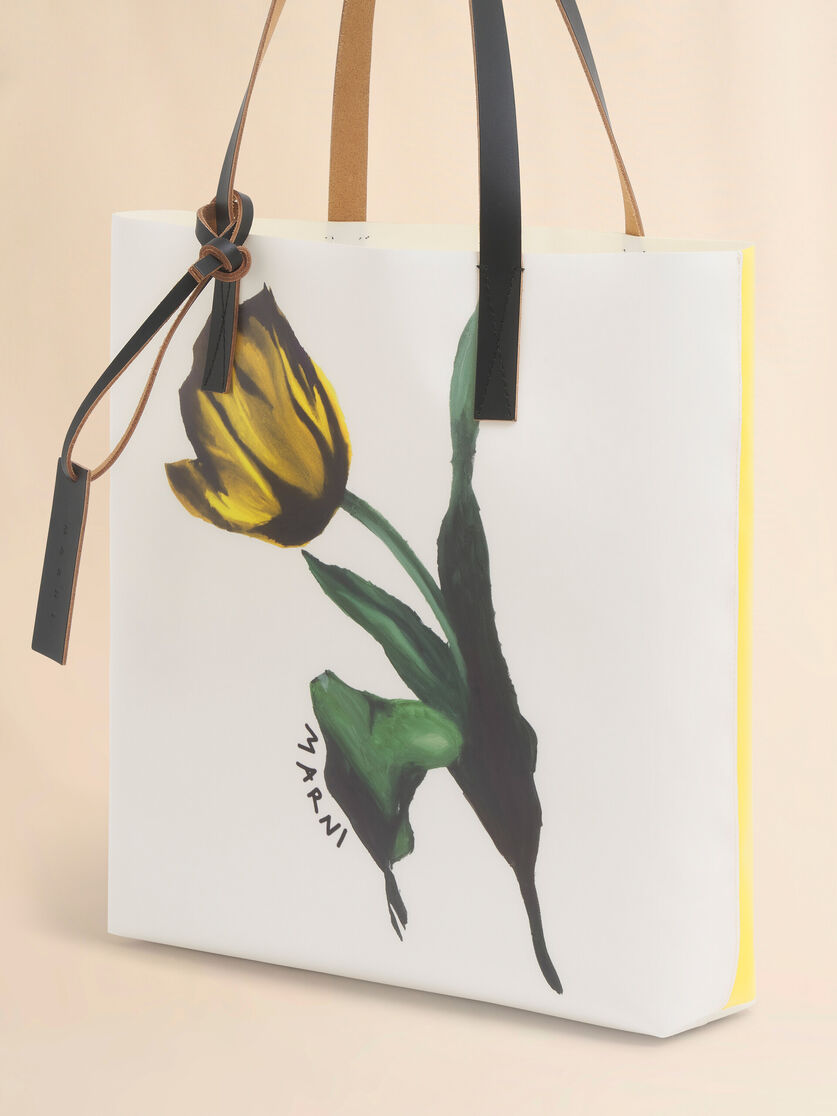 화이트 & 옐로우 패브릭 Tulip 프린트 Tribeca 토트백 - 쇼핑백 - Image 5