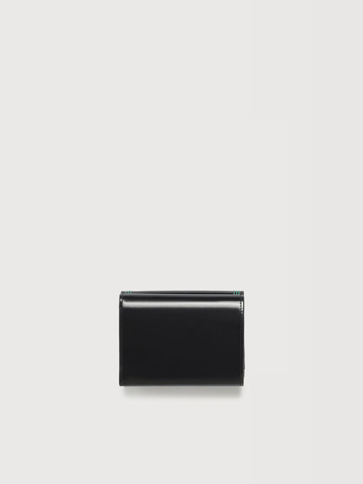 ブラックレザー 三つ折りウォレット トリプルステッチ入り - 財布