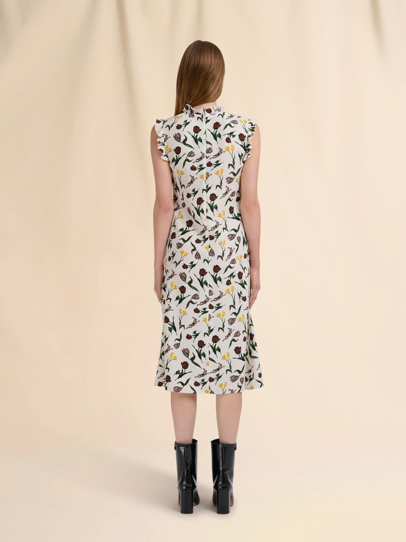 Cream envers satin dress with Tulips and Hares print - Dresses - Image 3