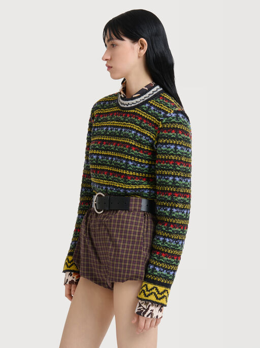 Black Shetland wool sweater with Fairisle motif - Pullovers
