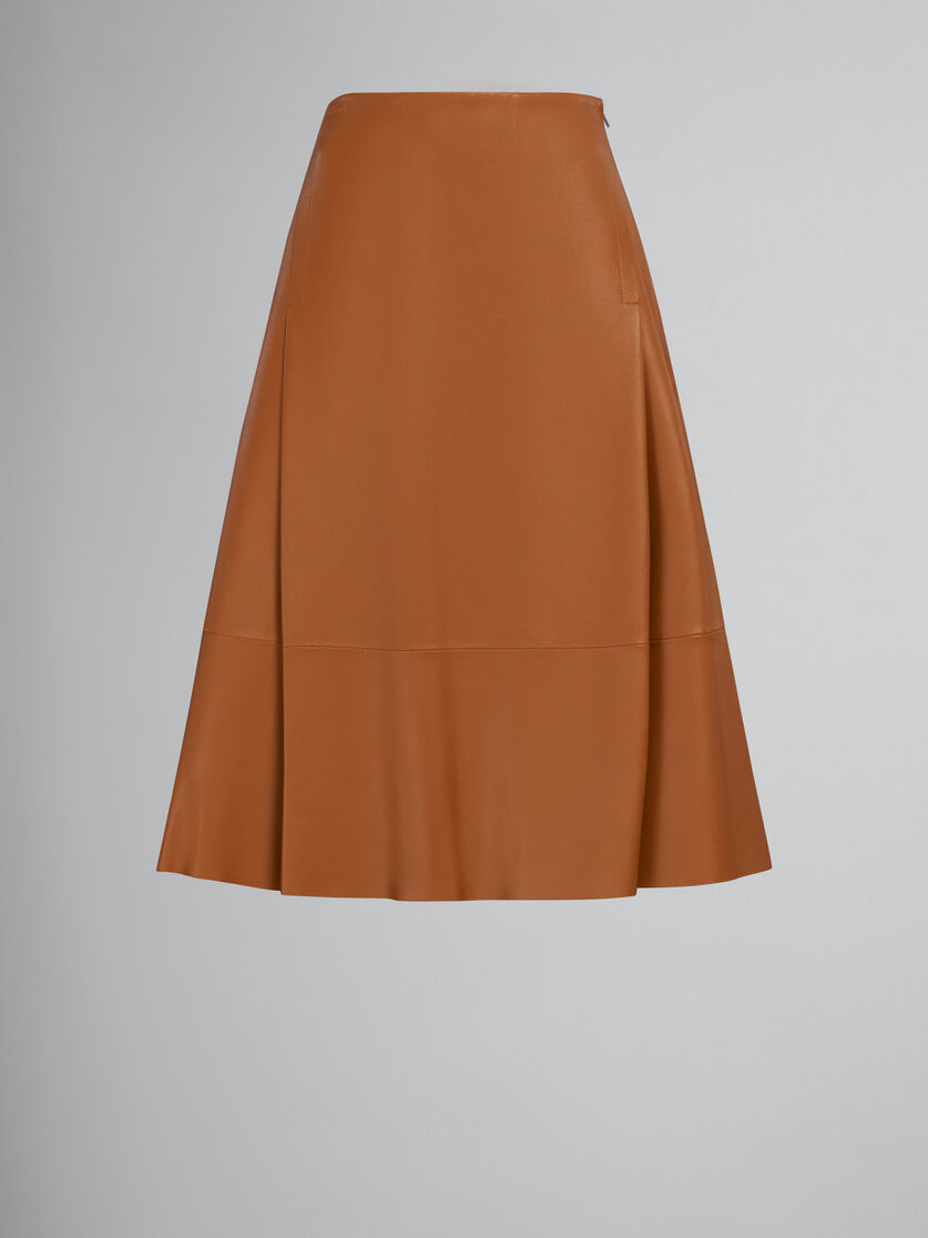 Falda midi de piel de napa marrón - Faldas - Image 1