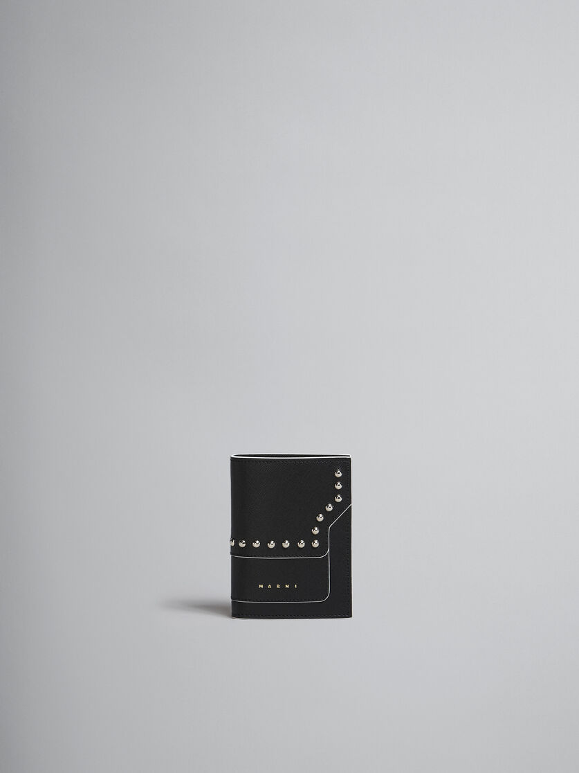 グリーン サフィアーノレザー製二つ折りウォレット、スタッズ付き - 財布 - Image 1