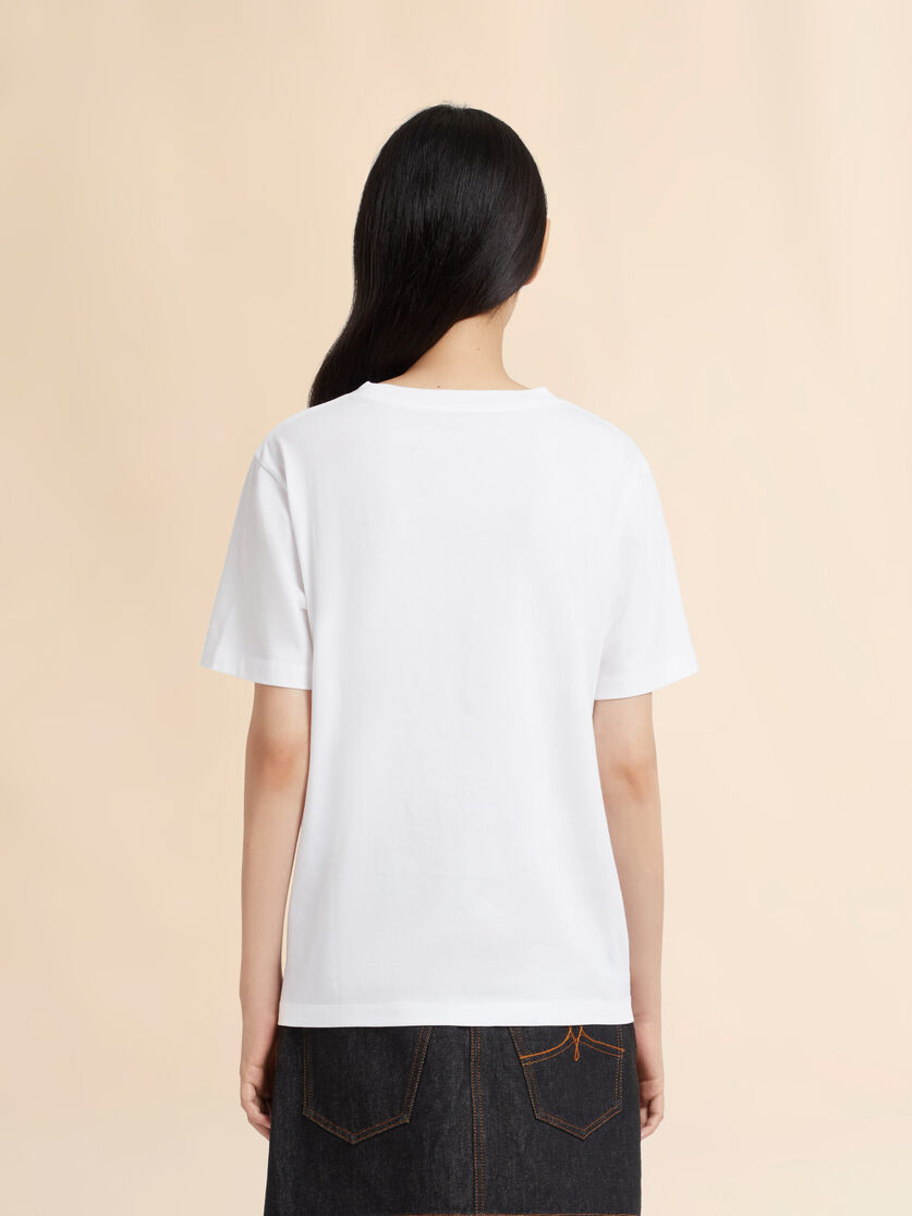 White cotton T-shirt with flocked Marni logo, Image 3