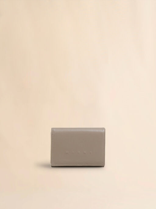 Taupe leather trifold wallet with raised Marni logo - Wallets