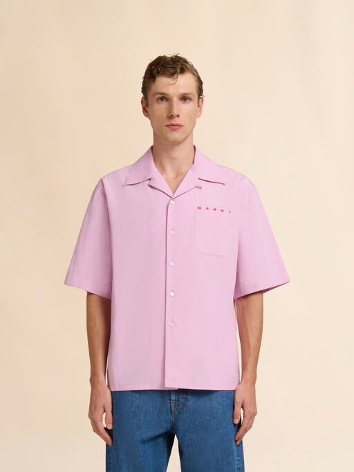 Pink poplin bowling shirt with peeping Marni logo - Shirts