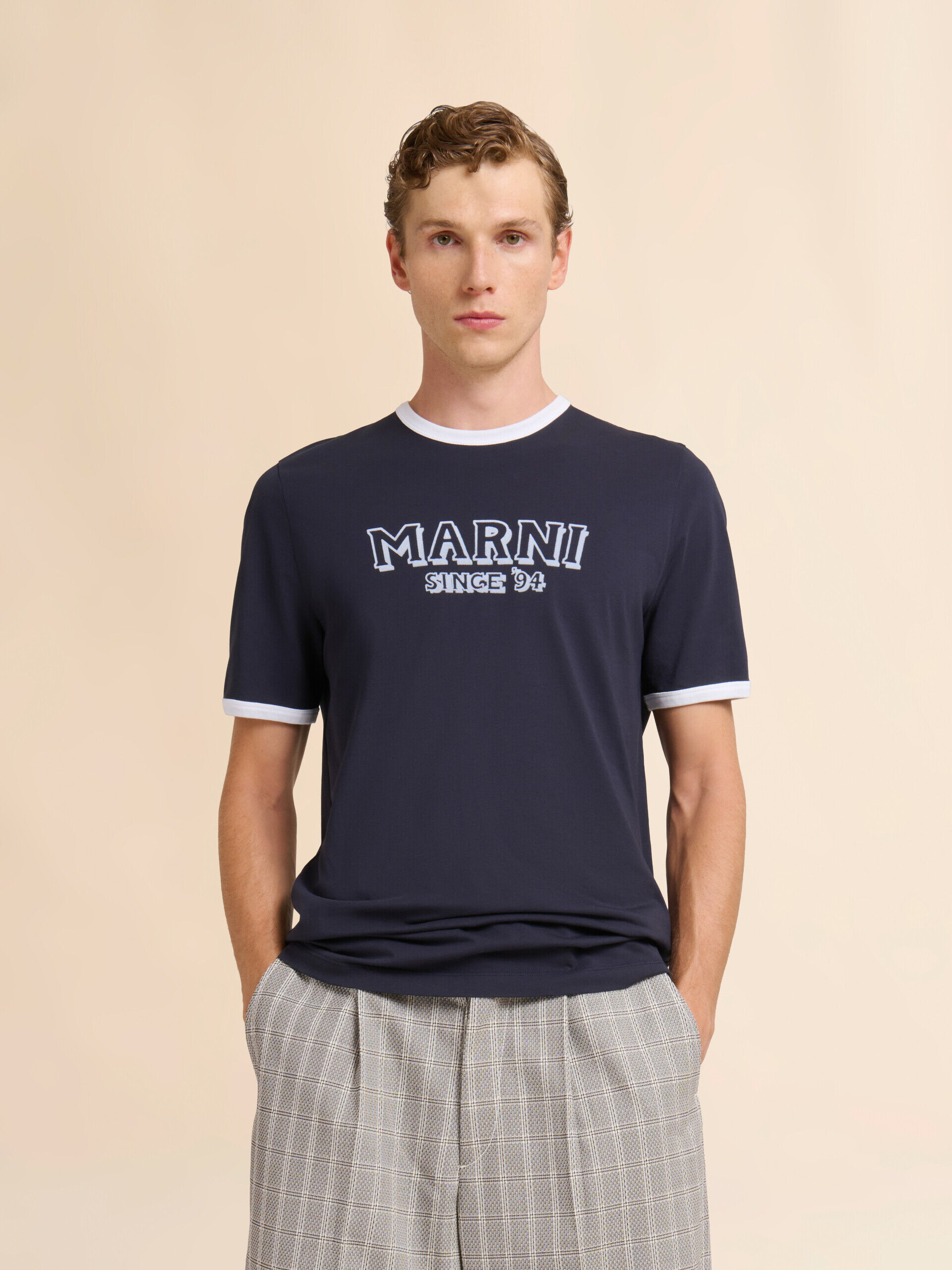 Deep blue cotton T-shirt with contrast trims | Marni