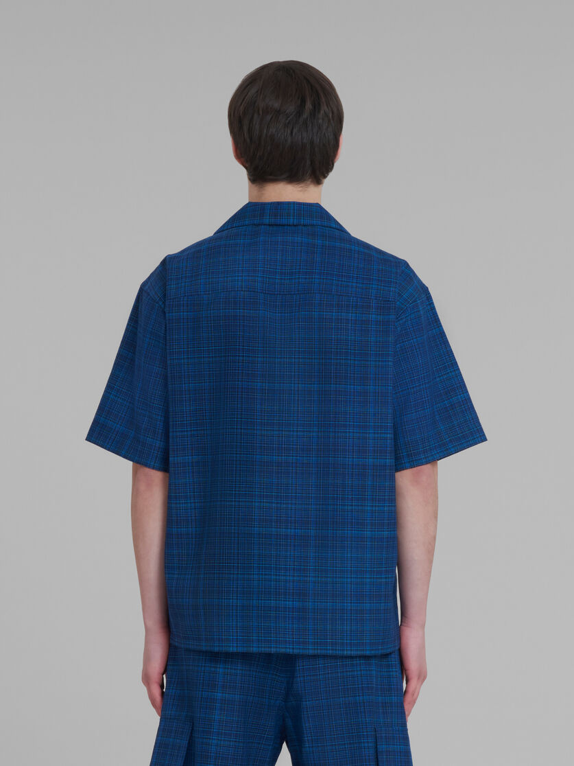 Blue bowling shirt in checked light wool - Shirts - Image 3