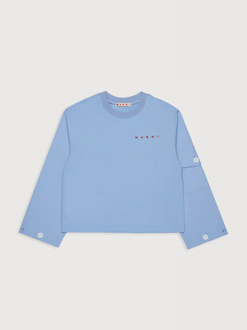 Light blue long-sleeved cotton T-shirt with sleeve pocket, Image 1