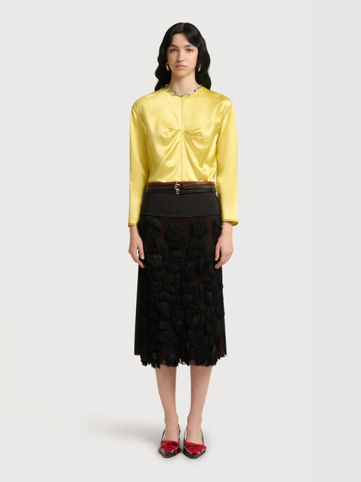 Black georgette skirt with shaggy camouflage motif - Skirts