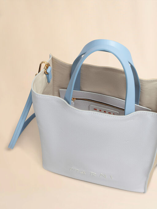 Museo Soft Mini Bag in grey beige and blue leather with Marni Symbol embroidery - Shopping Bags