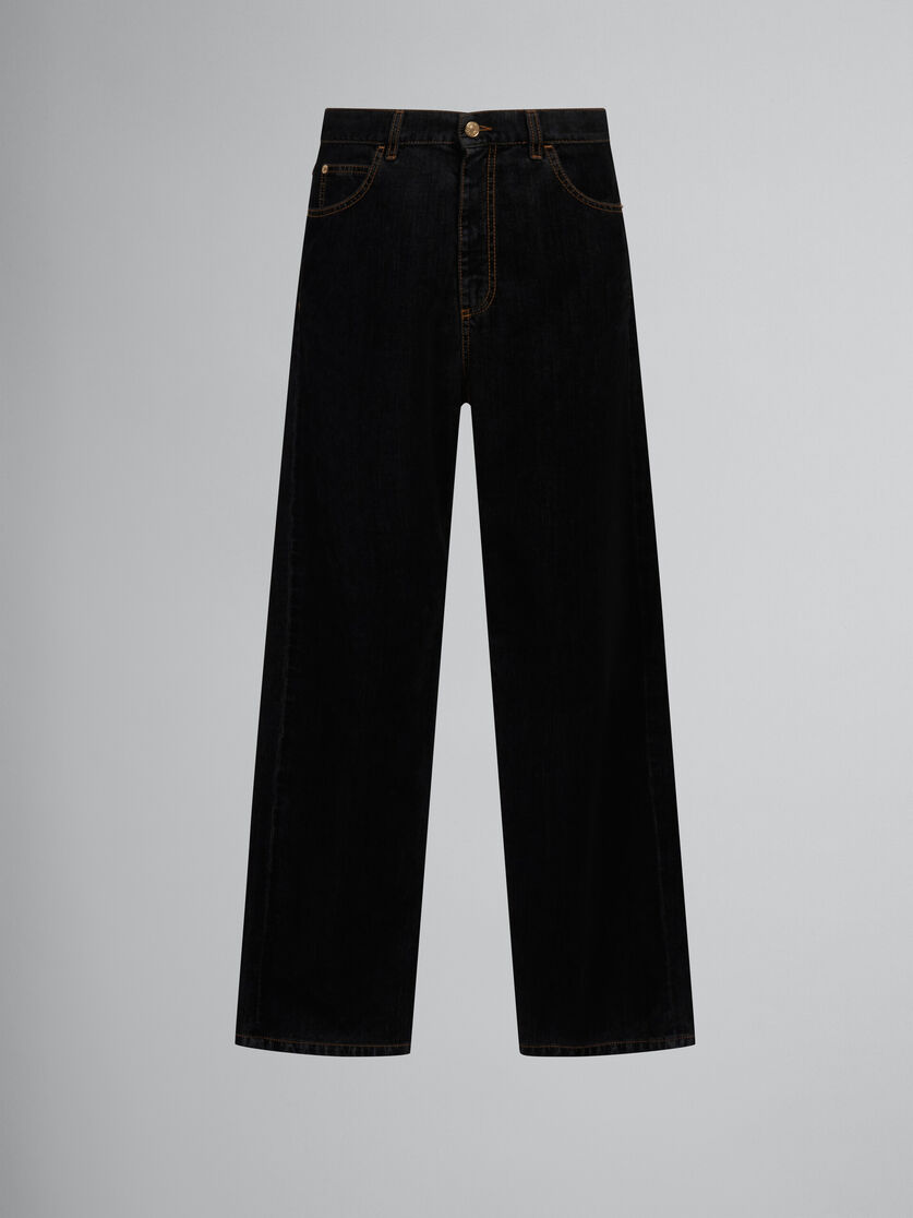 Black flocked denim wide-leg jeans - Pants - Image 1