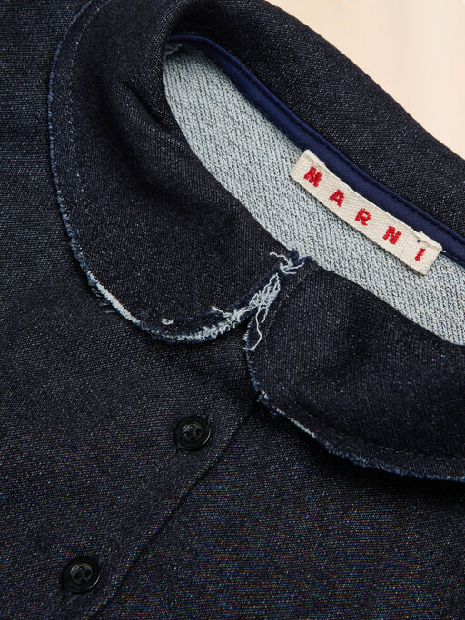 Deep blue stretch denim dress with raw-cut edges - Shirts