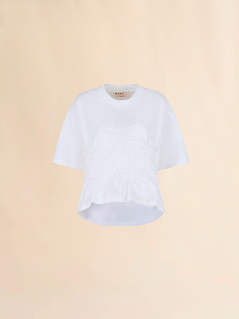 White organic cotton T-shirt with shirred detail - T-shirts - Image 1
