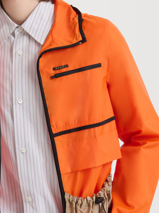 Orange nylon jacket with drawstring pockets - Jackets
