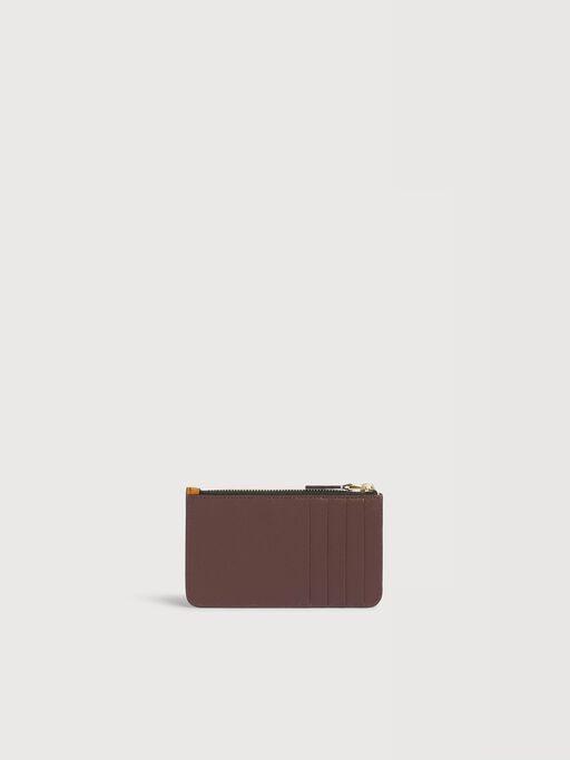 Brown white and mustard leather zip cardholder - Wallets