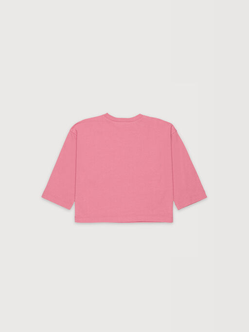 Pink long-sleeved cotton T-shirt with flower prints - T-shirts