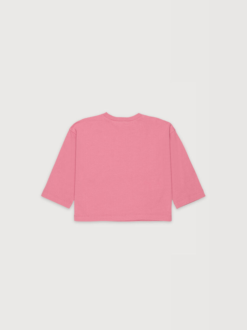 Pink long-sleeved cotton T-shirt with flower prints, Image 2