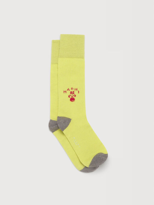 Yellow wool-cashmere socks with crest logo - Socks