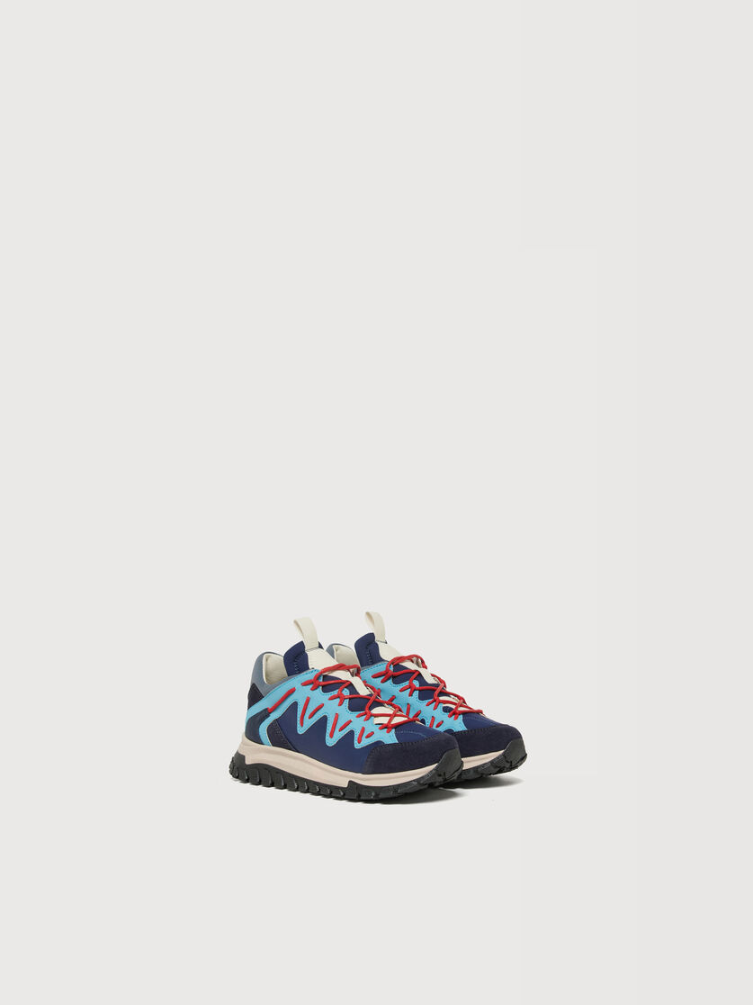 Blue sneakers in leather and technical fabric, Image 2