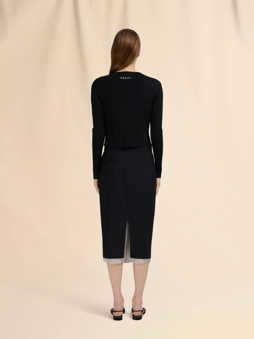 Black wool midi skirt with visible lining - Skirts - Image 3