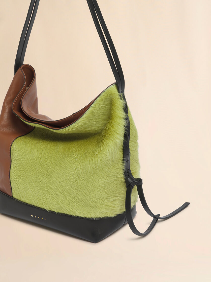 Green brown and black lambskin and long-hair Pod 2.0 small hobo bag, Image 5