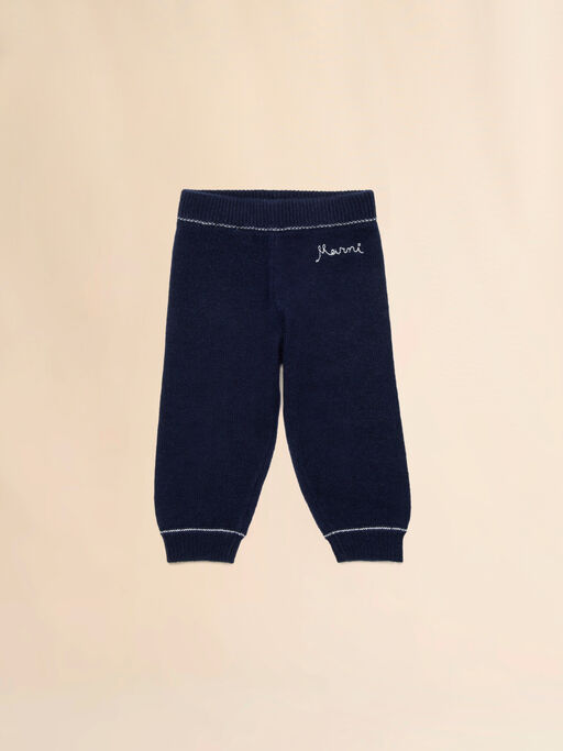 Deep blue wool-cashmere pants with logo - Pants