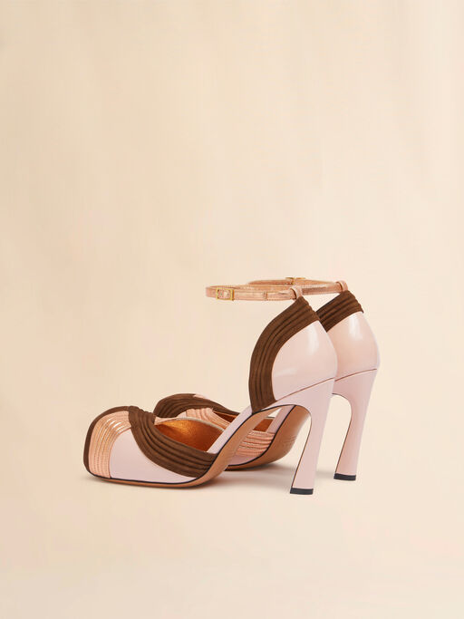 Pink and brown suede and metallic leather New Wave pump - Pumps