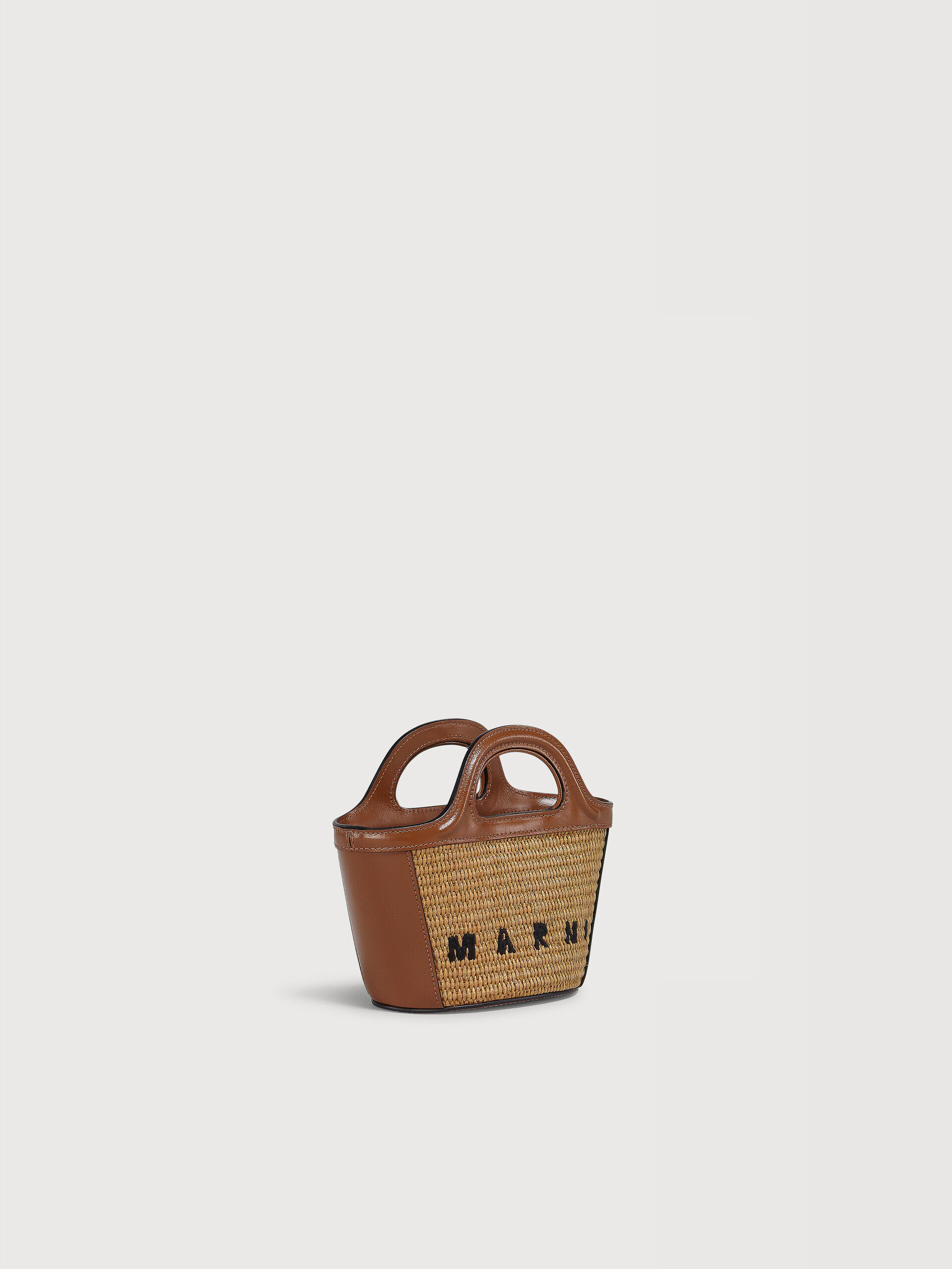 Tropicalia Micro Bag in brown leather and raffia-effect fabric | Marni