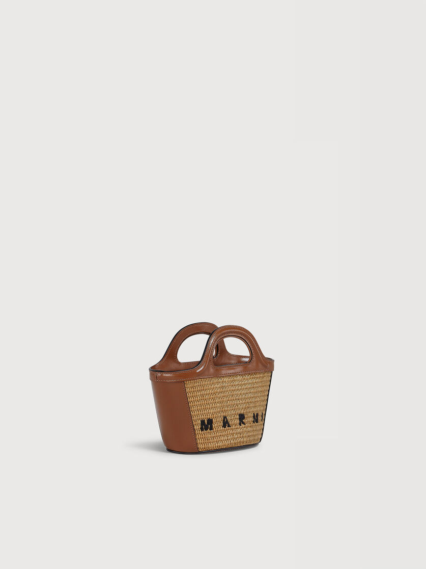 Tropicalia Micro Bag in brown leather and raffia-effect fabric, Image 5